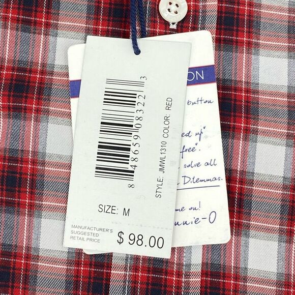 Johnnie-O Button Down Shirt Red Plaid Long Sleeve Pocket Egyptian Cotton JMWL M - Picture 6 of 8